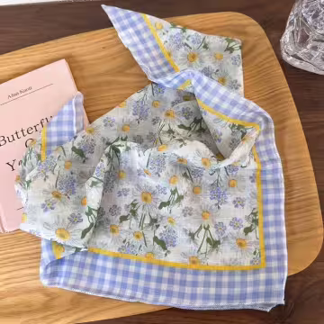 藍格白色小雛菊×絲巾×四角頭巾