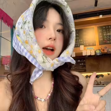 藍格白色小雛菊×絲巾×四角頭巾