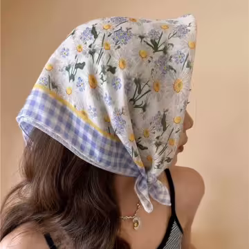 藍格白色小雛菊×絲巾×四角頭巾