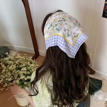 藍格白色小雛菊×絲巾×四角頭巾