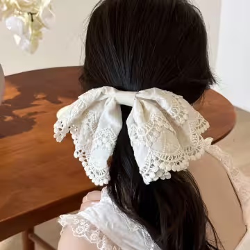 白蕾絲刺繡蝴蝶結×蝴蝶夾×髮夾