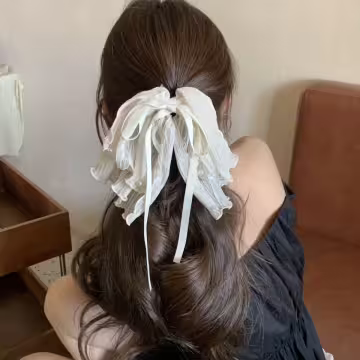 垂墜感薄紗蕾絲珍珠×蝴蝶結×抓夾×共二色