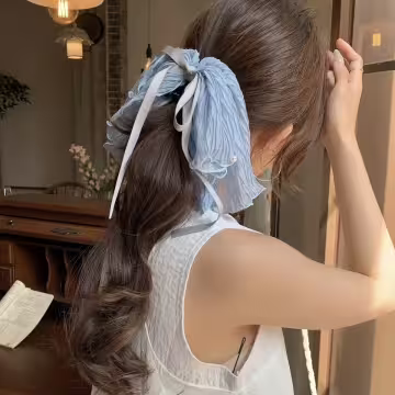 垂墜感薄紗蕾絲珍珠×蝴蝶結×抓夾×共二色