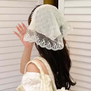 蕾絲頭巾造型×髮箍×共二色