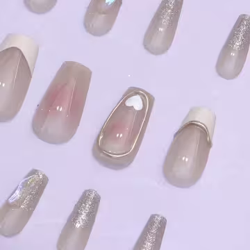 法式粉紅愛心亮面&times;穿戴式手指甲片&times;二十四入