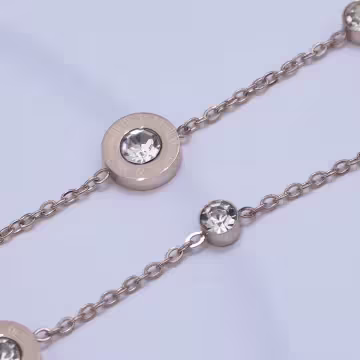 316鋼飾×羅馬數字圓鑽 ×手鍊×玫瑰金