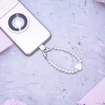 白珍珠小愛心&times;兩用手機繩&times;斜背繩&times;掌上提繩