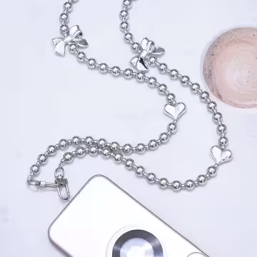 銀色愛心蝴蝶結&times;手機斜背雙勾掛繩