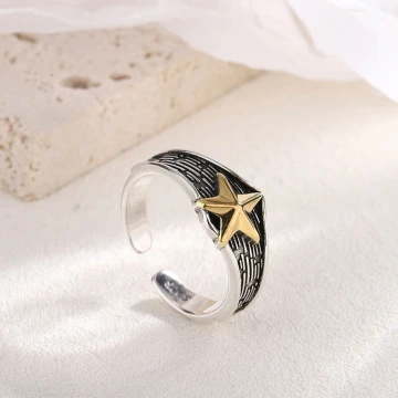 美式×復古×網紋×五角金星×開口戒指.avif