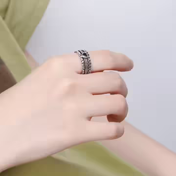 美式&times;復古&times;愛心繞&times;黑色愛心&times;開口戒指