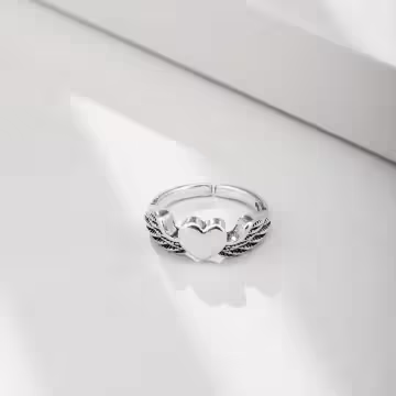 美式&times;復古&times;天使翅膀&times;愛心&times;開口戒指