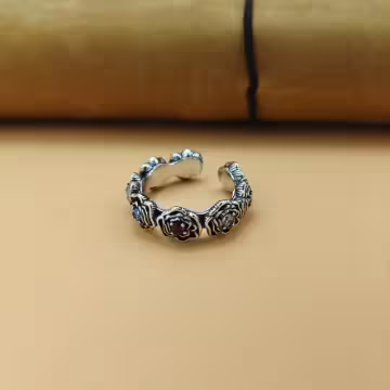 美式×復古×8鑽玫瑰×開口戒指×中性戒