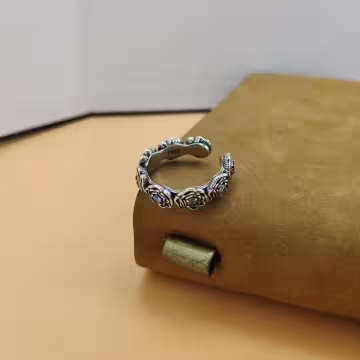 美式×復古×8鑽玫瑰×開口戒指×中性戒