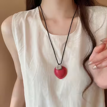 皮革愛心take it easy×蠟繩×可調節長項鍊×共三色