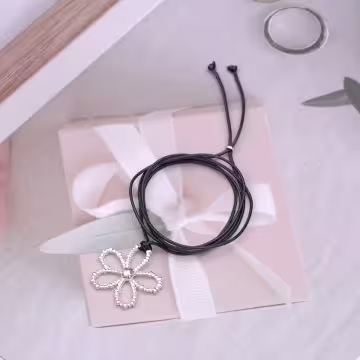 鏤空花朵×蠟繩×可調節長項鍊
