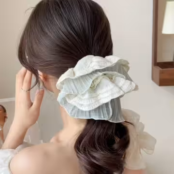 白蕾絲藍薄紗×大腸圈髮束
