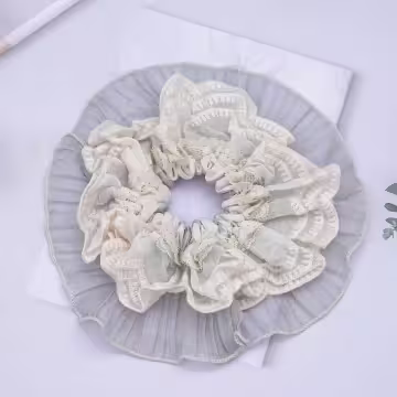 白蕾絲藍薄紗×大腸圈髮束