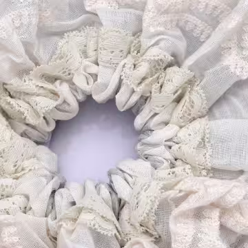 白蕾絲藍薄紗×大腸圈髮束