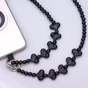 黑色愛心串串&times;手機斜背雙勾掛繩