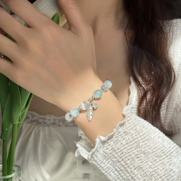 冰雪淡藍仙女羽毛×固定式串珠手鍊.avif