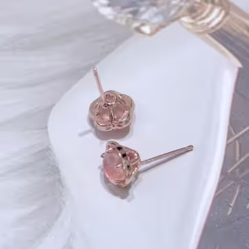 貓眼粉紅桃花×耳環