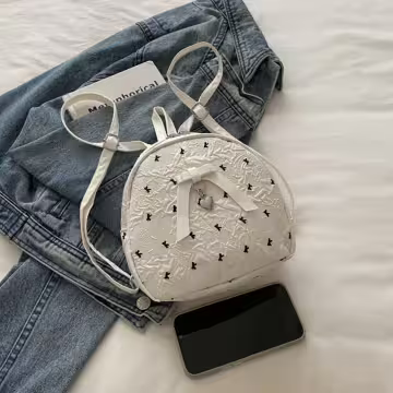 甜心蝴蝶結抓皺感&times;後背包&times;白色