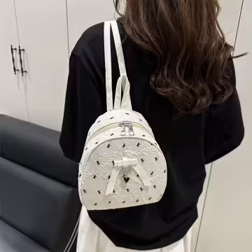 甜心蝴蝶結抓皺感&times;後背包&times;白色