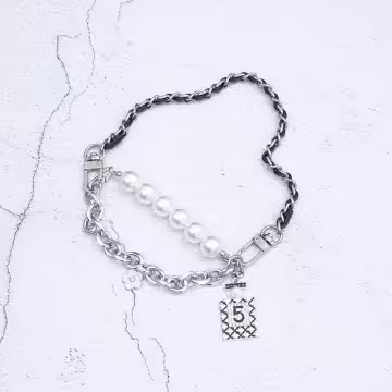 銀色山茶花香水瓶珍珠×飲料杯繩×黑色提把