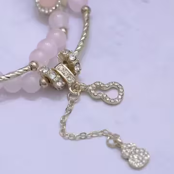 粉紅雙層福蘆×固定式串珠手鍊