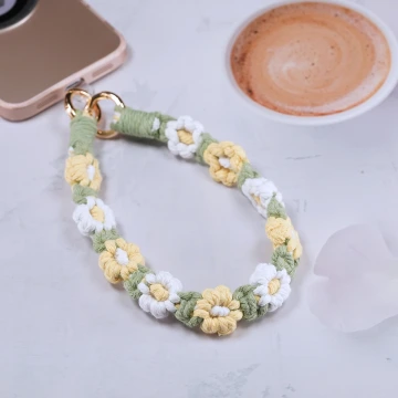 小花朵編織×手機腕帶掛繩×綠黃白.avif