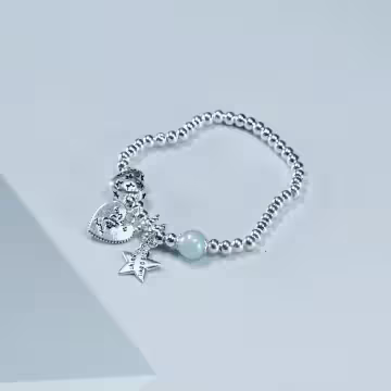 酷銀愛心星星&times;彈性繩手鍊