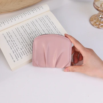 簡約抓皺感&times;拉鍊零錢包&times;粉紅.avif