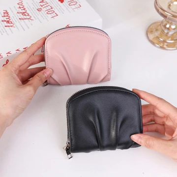 簡約抓皺感&times;拉鍊零錢包&times;粉紅.avif