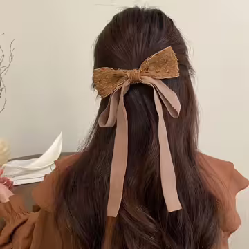 赫本風蕾絲蝴蝶結飄帶×蝴蝶髮夾×共二色