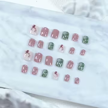 紅綠聖誕小鹿亮面×穿戴式手指甲片×二十四入