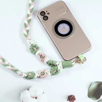 粗麻辮小花朵×手機單勾掛脖吊繩×黃綠.avif