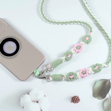 粗麻辮小花朵×手機單勾掛脖吊繩×黃綠.avif
