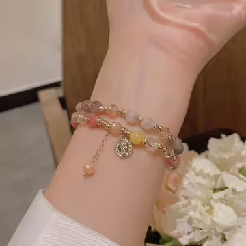 古幣雙層水晶×串珠手鍊×彩色