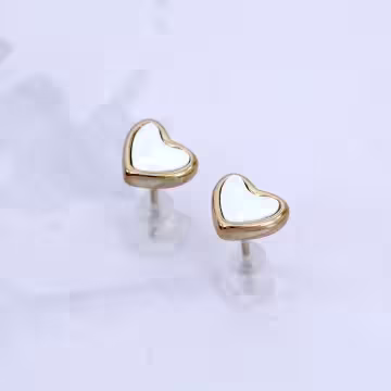 鋼飾&times;白色愛心&times;耳釘&times;金色