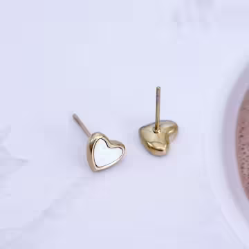 鋼飾&times;白色愛心&times;耳釘&times;金色
