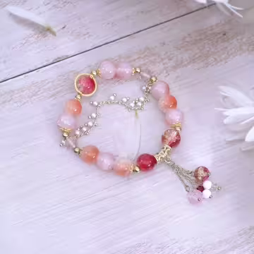 橘紅流蘇碎珍珠×固定式串珠手鍊