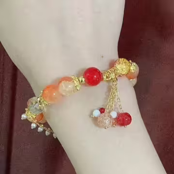 橘紅流蘇碎珍珠×固定式串珠手鍊