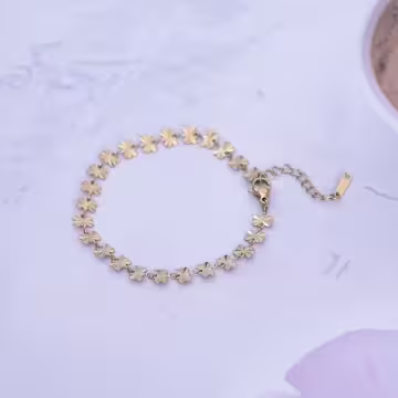 316鋼飾×四葉草壓花紋 ×手鍊×金色