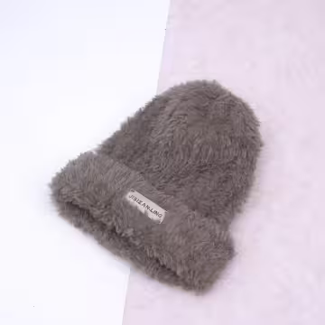 金屬標牌仿貂毛×毛帽×棕咖