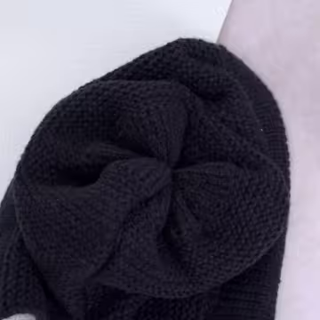 素色毛線綁帶×毛帽×黑色