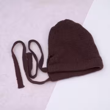 素色毛線綁帶×毛帽×棕咖