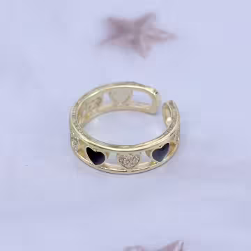 金黑愛心鏤空晶鑽&times;開口戒指