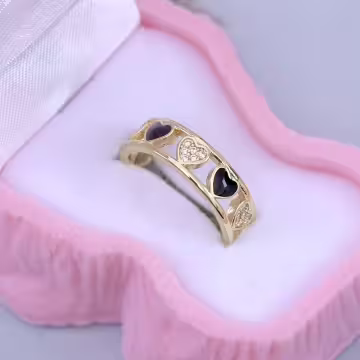 金黑愛心鏤空晶鑽&times;開口戒指