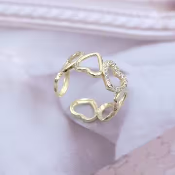 愛心排列鏤空晶鑽&times;開口戒指