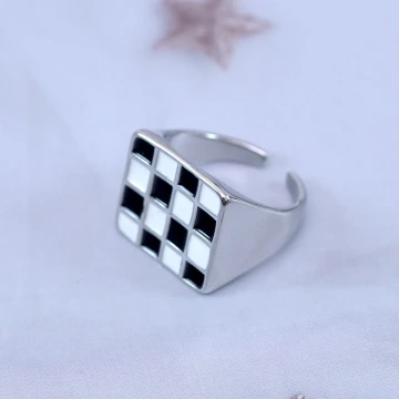 黑白棋盤×開口戒指×共二色.avif